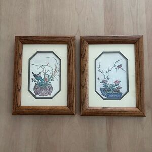 Vintage HOMECO. Two Asian Bird Themed Prints. Pre-owned. See Photos For Detail